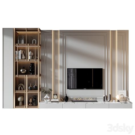 TV shelf 0804 - TV Wall - 3D model Lcd Unit Design, Wall Tv Stand, Coin Tv, Tv Wall Panel, Lcd Units, Buffet Tv, Tv Backdrop, Backdrop Tv, Tv Fal