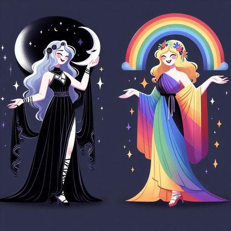 Moon As A Person Drawing, Artist Oc Drawing, Moon Witch Outfit, Moon Character Design, My Two Personalities, Rainbow Character, Blue Characters, Two Personalities, Personaje Fantasy