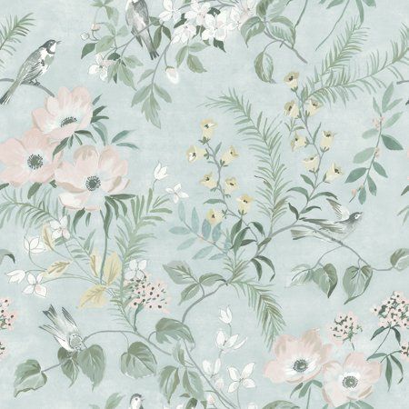 Mosey through an abundant wildflower meadow with this soothing floral wallpaper. Curious birds perch within the greenery while yellow canterbury bells and pink anemones sway across a minty, watercolored backdrop. Frederique is a prepasted, sure strip wallpaper. Size: 20.5" x 396".  Color: Green. Strip Wallpaper, Bloom Wallpaper, Stripped Wallpaper, Wildflower Meadow, Wallpaper For Sale, W Wallpaper, Contemporary Wallpaper, Botanical Wallpaper, Sparrows