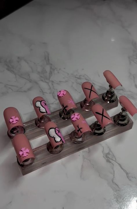 111 Nails, Aesthetic Press On Nails, Press On Nails Packaging Ideas, Pisces Szn, Kaws Nails, Bedazzled Nails, Nails Business, Nail Designs Bling, Business Nails