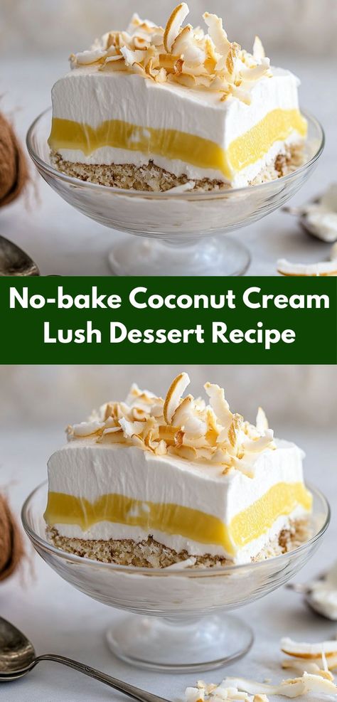 Looking for a delightful dessert? This No-bake Coconut Cream Lush Dessert is a tropical paradise in every bite. It's an easy dessert recipe that brings families together for any occasion with its creamy, luscious flavor. Coconut Cream Lush, Assorted Cheesecake, Dessert Ideas Simple, Unique Recipes Desserts, Dessert Ideas Easy, Lush Dessert, Lush Recipes, Rich Cheesecake, Tropical Desserts