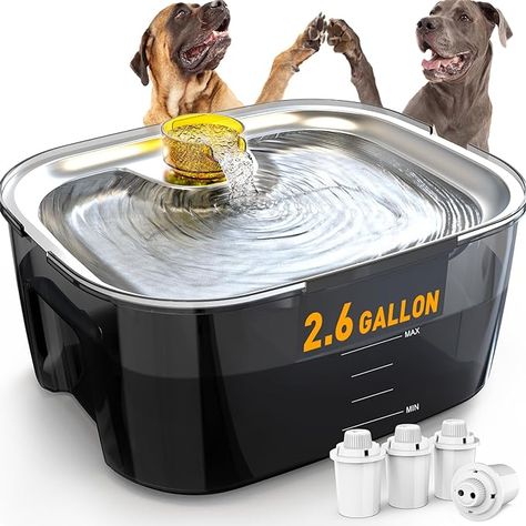 Dog Water Fountain for Large Dogs 2.6 Gallons, SwSun 10L Pet Cat Water Fountain with Stainless Steel Water Bowl, Automatic Dog Water Bowl Dispenser Dog Fountain, Dog Water Bowl, Dog Water Fountain, Dog Water Dispenser, Emergency Water, Gato Grande, Dog Water Bowls, Cat Water Fountain, Pet Water Fountain