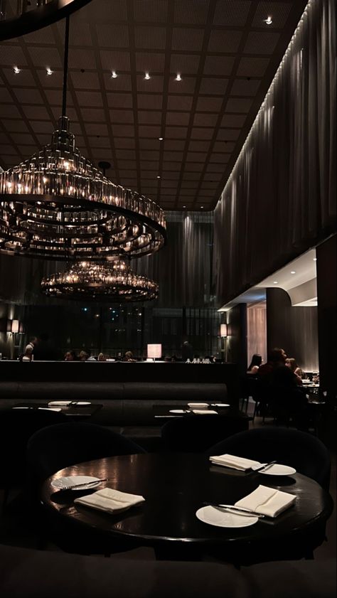 Fancy Dark Restaurant, Black Restaurant Aesthetic, Posh Restaurant Aesthetic, Dark Restaurant Aesthetic, Fancy Restaurant Aesthetic, Luxurious Restaurant, Dark Restaurant, Black Restaurant, Dump Ideas