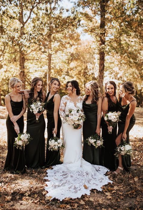 Black And White Bridesmade Dress, Farm Wedding Dress Bridesmaids, Black Bridesmaid Dresses Spring, Black Bridesmaid Dresses Fall, Black Bridesmaid Dresses Mismatched, Black Bridesmaid Dress Mismatched, Lace Fitted Wedding Dress, Outdoor Farm Wedding, 2025 Bride