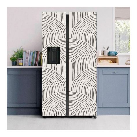 Peel And Stick Refrigerator, Wallpaper On Refrigerator, Refrigerator Wraps Ideas, Fridge Door Decor, Fridge Painting Ideas, Fridge Wrapping Ideas, Wallpaper On Fridge, Wrapped Fridge, Vinyl Wrap Fridge