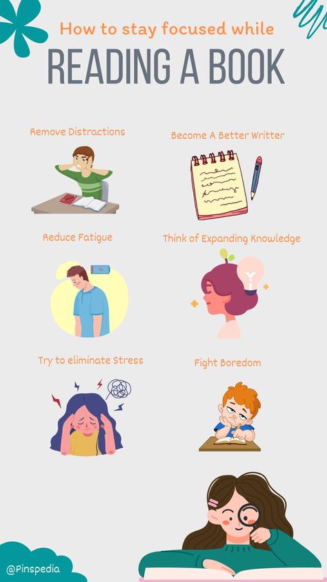 If you’re thinking this, then it’s time you learned how to concentrate on reading. Now that we’ve seen what some of the major obstacles are, I will attempt to provide some advice and insight on how to tackle these problems and overcome them. I will take them in the same order, and go into more details on how these factors can cause you to lose concentration and what you can do to combat this issue and stay focused while reading a book How To Get Better At Reading, How To Get Back Into Reading, How To Get Into Reading, How To Read Books Effectively, Journal Bingo, Reading Skills Worksheets, Reading Benefits, Effective Teaching Strategies, Library Games