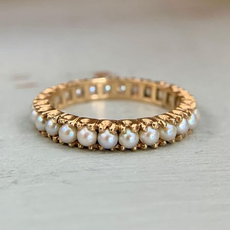 Pearl Eternity Ring, Pearl Rings In Gold, Pearl Wedding Bands, Pearl Rings Vintage, 14k Gold Engagement Ring, Pearl Engagement Ring, Pearl Rings, Ring Wedding Band, Natural Pearl