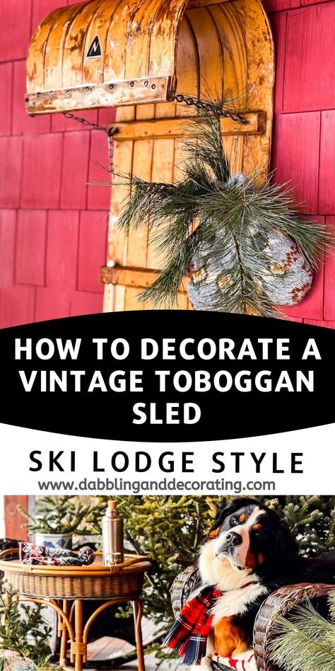 Tobaggon Decoration, Christmas Decor Sled, Vintage Sled Decor, Christmas Toboggan Decoration, Tobaggon Christmas Decor, Toboggan Sled Decor, Christmas Sled Decoration Front Porches, Sled Decorating Ideas Diy, Tobaggan Decor