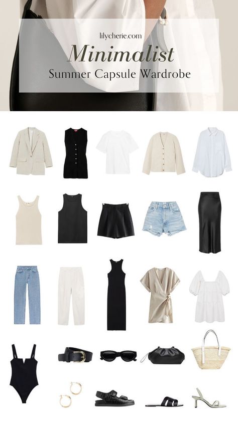 Capsule Closet Summer, Clothes Ideas For Summer, Clean Capsule Wardrobe, Style For Summer Women, Looks For Summer 2023, Capsule 2023 Spring, Minimalist Style Capsule Wardrobe, Minimal Summer Capsule Wardrobe, Light Summer Neutral Outfits