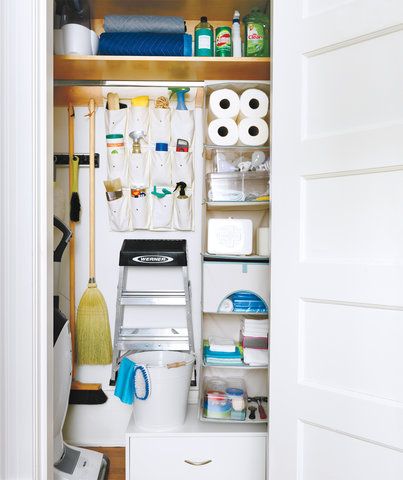 This Is the Best Way to Organize Your Utility Closet | It may be a small space, but it holds most of the essential tools in your home. Broom Closet Organizer, Coat Closet Storage, Cleaning Closet Organization, How To Organize Your Closet, Cleaning Supply Storage, Utility Closet, Broom Closet, House Organization, Small Pantry