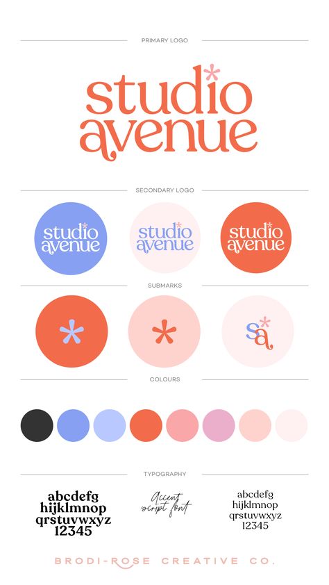 Logo Design Ideas Colorful, Brand Pallete Canva, Canva Colour Combinations, Avenue Logo Design, Virtual Assistant Logo Branding, Personal Brand Template, Logo Colours Combinations, Branding Examples Inspiration, Space Theme Branding