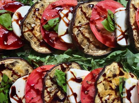 Eggplant Caprese Salad, Eggplant Caprese Stack, Eggplant With Mozzarella And Tomato, Roasted Eggplant Caprese, Eggplant Appetizer Recipes, Caprese Eggplant, Eggplant Caprese, Fresh Mozzarella Recipe, Eggplant Stacks