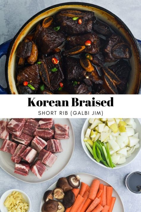 Galbi Jjim Slow Cooker, Short Ribs Dutch Oven, Galbi Jjim Recipe, Korean Braised Short Ribs, Galbi Jjim, Korean Beef Short Ribs, Short Ribs Slow Cooker, Slow Cooker Ribs, Asian Beef