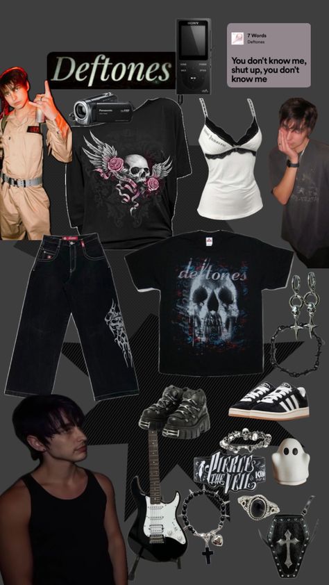 IF ANYONE KNOWS WHAT THIS STYLE IS CALLED PLS TELL 🙏🏻🙏🏻 // #deftones #colbybrock #outfit #samandcolby #fyp #shufflefyp #shufflesfyp // 🐦‍⬛🔗🖤🕸️ Deftones Outfit, Colby Brock, Sam And Colby, Aesthetic Clothes, Fashion Inspo, Clothes