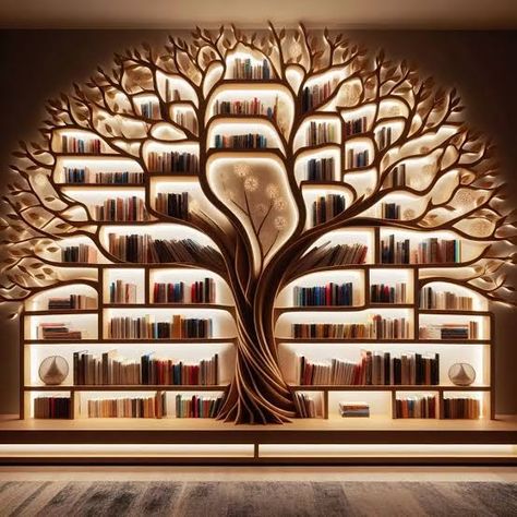 Library Tree Ideas, Interior Tree Design, Bookshelf Interior Design, Bookcase Ideas Living Room, Book Tree Shelf, Book Shelves Ideas, Interior Design Shelf, Book Room Decor, Interior Bookshelf