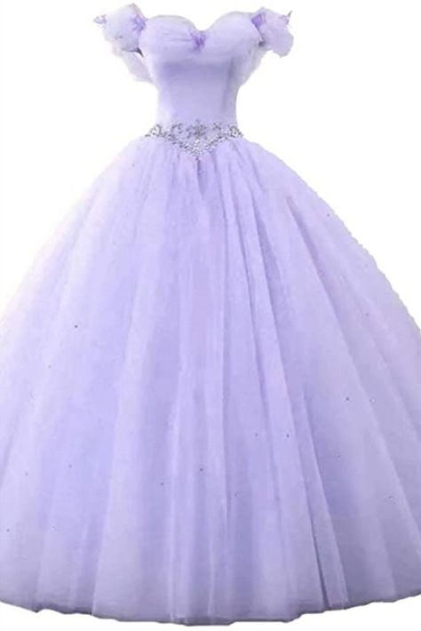 These lilac ball gown dresses feature tulle, off the shoulder, full length, lace-up, A line and ball gown. Lavender Ball Gown Princesses, Lilac Ball Gown, Ball Gown Cinderella, Lavender Ball Gown, Gown Cinderella, Lilac Prom Dress, 13 Outfits, Sweet 13, Lilac Prom Dresses