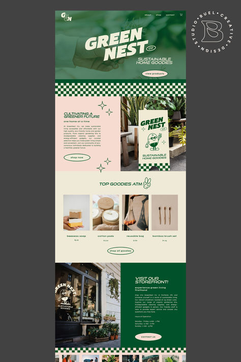 Screenshot of website design for a sustainable homegoods company My Website Design, Cool Newsletter Design Ideas, Branding And Web Design, Product Guide Design, Fun Ecommerce Website Design, Coffee Email Design, Retro App Design, Funny Website Design, Branding Design Website