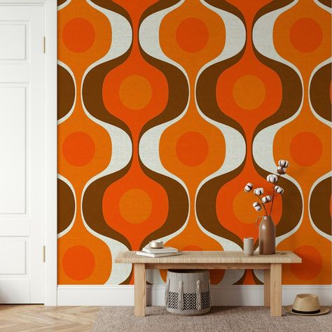 Printed on demand to fit perfect on your wall. Buy Retro 70s Groovy Fashion wallpaper today or come in and see our other designs. Welcome to Happywall.com! Retro Wall Stripes, 70s Design Aesthetic, Retro Wallpapers Vintage 1970s, Retro 70s Wallpaper, 70s Wall Mural, Groovy Interiors, 70s Prints, 70's Pattern, Wall Stripes