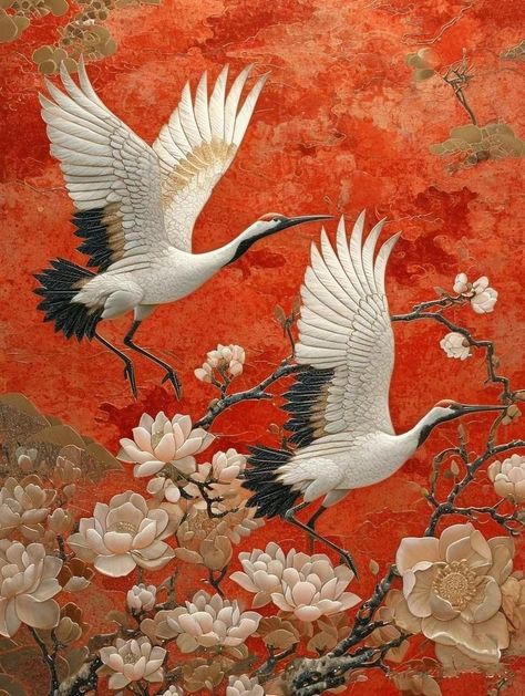 Painting Japanese, Asian Artwork, Crane Print, Peacock Wall Art, Chinese Landscape Painting, Chinese Art Painting, Ancient Paintings, Style Japanese, China Art