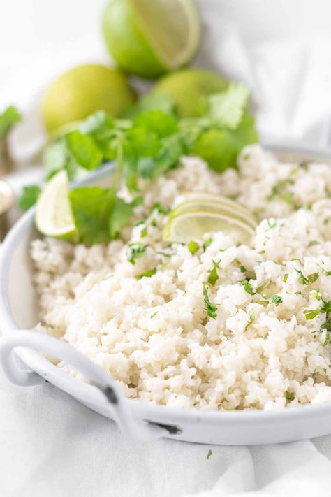 Enjoy this Creamy Coconut Riced Cauliflower as a perfect low-carb, paleo, or keto healthy side dish recipe. This coconut cauliflower rice recipe gives you the best coconut flavor from coconut milk, oil, and coconut shreds combined. Coconut Cauliflower Rice, Coconut Cauliflower, Keto Mashed Cauliflower, Keto Pasta Recipe, Cauliflower Rice Recipe, Keto Stuffed Peppers, Sushi Roll Recipes, Marinara Recipe, Keto Healthy