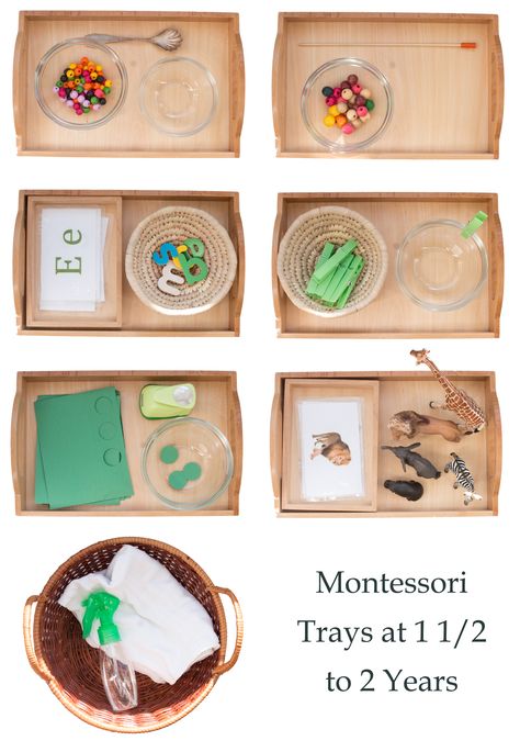 Some Recent Montessori Trays: 1 1/2 to 2 Years Montessori Trays 12 Months, Montessori 24 Months, Montessori Toys 2-3, Montessori Toddler Activities 2 Year, Montessori Basics, Montessori Works, Montessori Trays, Diy Montessori Toys, Maluchy Montessori