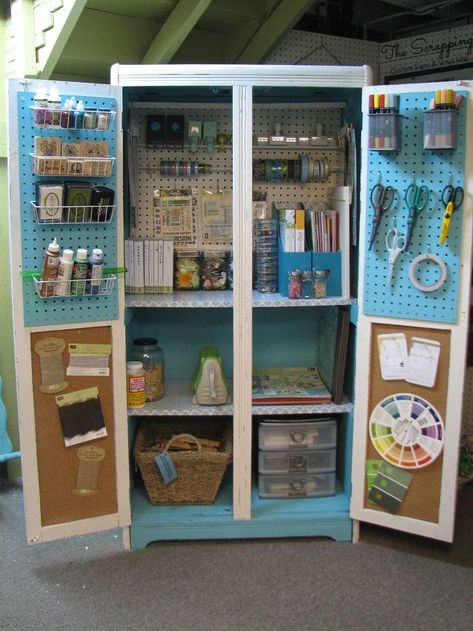 armoire turned craft chest, crafts, painted furniture Craft Armoire, Furniture Repurposing, Diy Muebles Ideas, Craft Closet, Craft Room Furniture, Craft Cabinet, Dream Craft Room, Craft Room Design, Organization Furniture