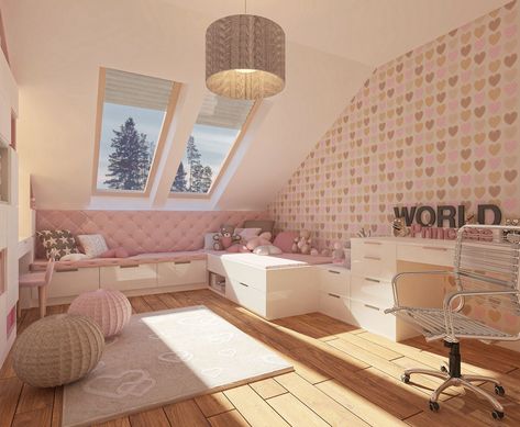 Christmas Kids Room, Girl’s Room, Attic Bedroom, Design Room, Nursery Wallpaper, Dream Rooms, Kids Wallpaper, Girl Nursery, Girl's Room