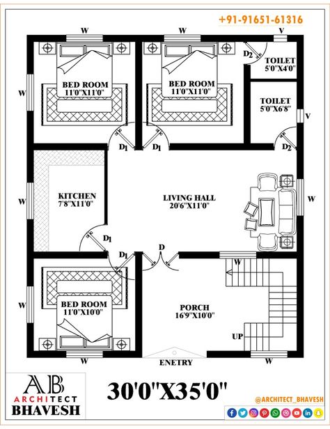 Ground Floor Plan Plan 30'X35' Plot Area 1050 SqFt. Plan According to Client #House_Design #House_Planning #buildingplans RS Construction & Academy +91-9165161316 35 X 35 House Plans, 30×35 House Plan, 30x35 House Plans, 30×30 House Plan, 30x30 House Plans, 3 Bedroom Home Floor Plans, Drawing House Plans, 20x40 House Plans, 30x40 House Plans