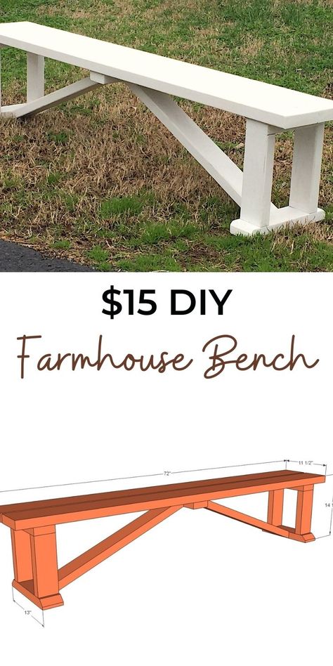 Farm Table Bench Plans, Farmhouse Table Bench Diy, 2x4 Bench Diy Simple, Diy Wedding Benches, Outdoor Bench Diy, Farmhouse Benches, Diy Farmhouse Bench, Outdoor Farmhouse Table, Farm Bench