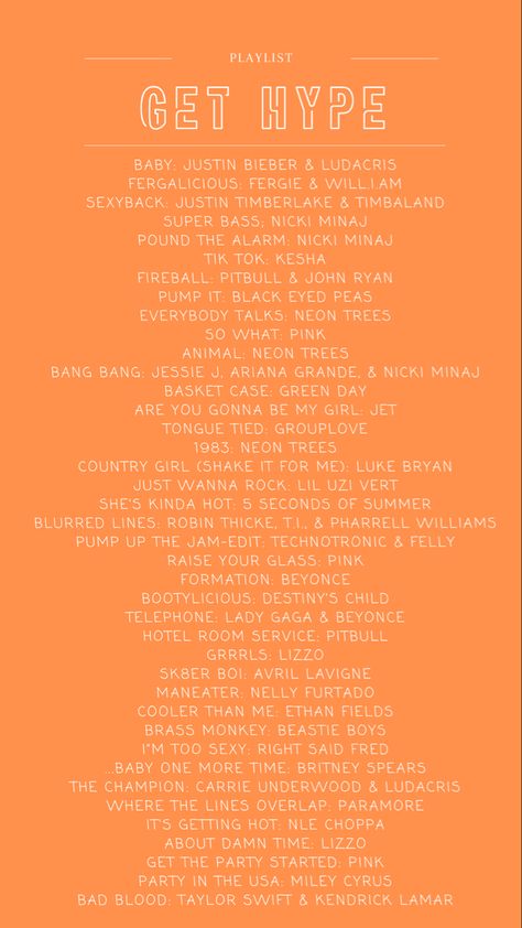 Pre Game Hype Playlist, Gameday Playlist, Game Day Playlist, Good Playlist Names, Hype Playlist, Blurred Lines Robin Thicke, Basket Case Green Day, Shake It For Me, Everybody Talks