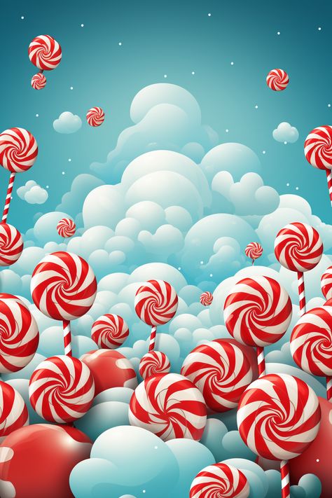 Christmas wallpaper with playful theme, featuring candy canes Christmas Themed Wallpaper, Noel Aesthetic, Christmas Theme Background, Candy Cane Background, Prompt List, Christmas Backgrounds, Sweet Bonanza, Christmas Frame, Christmas Illustrations