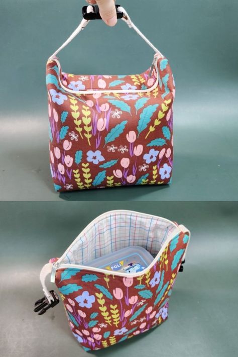 Easy to make!! How to make a lunch bag with a zipper Insulated Lunch Bag Pattern Free, Sew Lunch Bag, Lunch Bag Ideas, Lunch Bag Pattern, Lunch Bags Pattern, Diy Lunch Bag, Diy Bags Jeans, Homemade Bags, Diy Bags Patterns