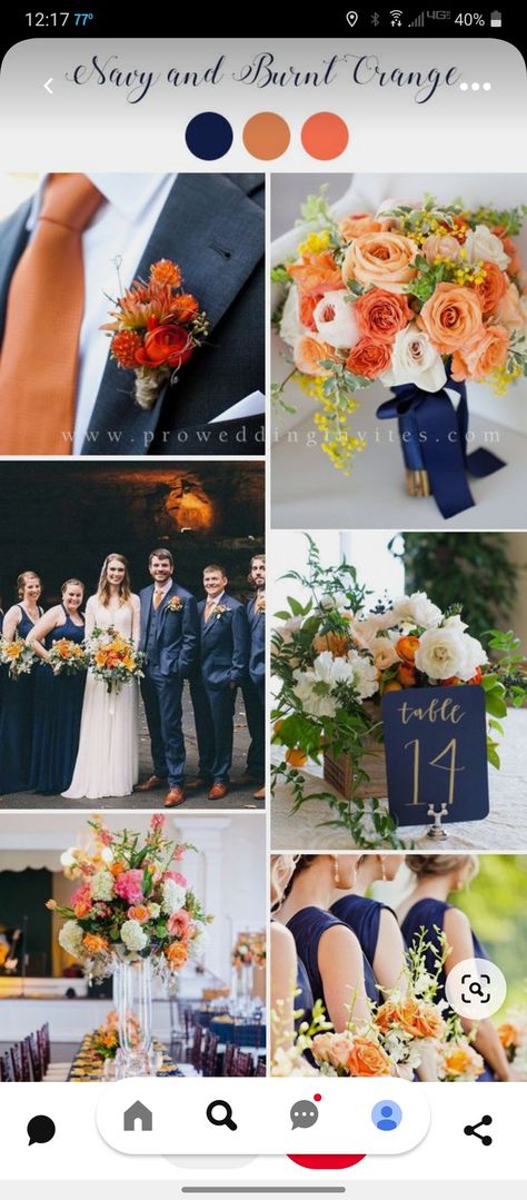 Color Swatches Wedding, Uncommon Wedding Colors, Red Orange Blue Wedding, Bold Summer Wedding Colors, Wedding Colors Blue And Orange, Wedding Colors With Orange, Orange And Blue Wedding Theme, Fall Wedding With Blue, Wedding Theme Orange