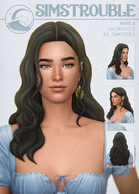 MARLA by simstrouble | simstrouble on Patreon Sims4 Cc Simstrouble, Sims 4 Cc Clay Hair, Sims 4 Cc Hair White Girl, Sims 4 Hair Color Cc, Sims 4 Cc Female Hair Maxis Match, Sims Cc Hair Curly, Sims Free Cc, Simstrouble Hair Cc, Wavy Hair Sims 4 Cc