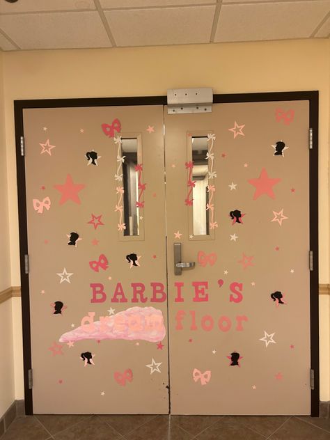 Barbie Door Decoration, Barbie Classroom Door, Barbie Door Decs, Ra Dorm Hallway Decorations, Ra Door Decs College Resident Assistant, Dorm Decs Resident Assistant, Ra Floor Themes Door Decs, Dorm Door, Class Door