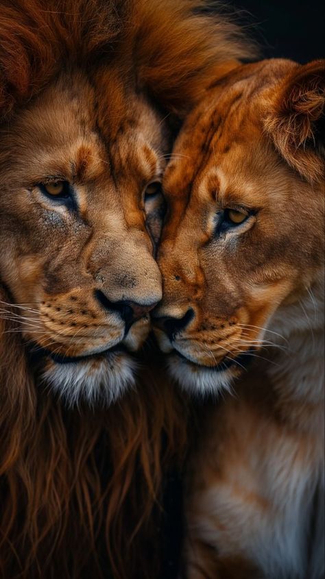 Lion And Lioness Love, Lion Couple, Wild Animal Wallpaper, Closeup Portrait, Lion Artwork, Lion Photography, Lion And Lioness, Lion Love, Majestic Creatures