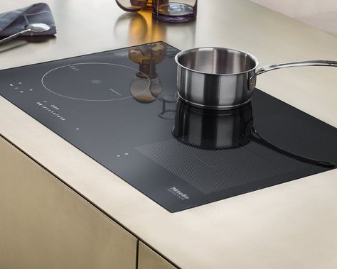 Induction Cooktops - perfectly matched. Total integration: flush-mounted on the countertop, the frameless Electric and Induction Cooktops are operated without buttons. Induction Cooktop Kitchen, Cooktop Kitchen, Kitchen Moodboard, Induction Cooktops, Kitchen Appliances Design, 3d Wallpaper For Walls, Kitchen Mood Board, Appliances Design, Flat Interior