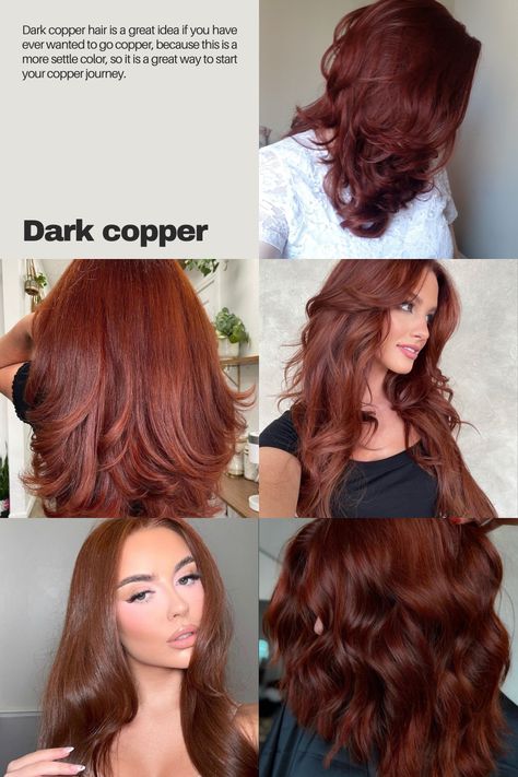 Copper hair/ hair color trends for spring, hair colors, dark hair, long hair Deep Red Hair Pale Skin, Dark Copper Red Brown Hair, Balayage Hair For Olive Skin Tone, Auburn Hair Celebrities, Red Hair Dark Brows, Copper Hair No Bleach, Dark Copper Hair Balayage, Cool Copper Hair Color, Copper Hair On Olive Skin