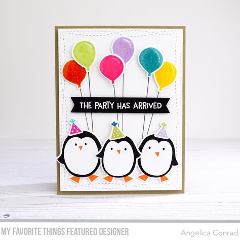 Penguin Birthday Cards, Wednesday Friends, Penguin Birthday, Penguin Craft, Penguin Party, Mft Cards, Sketch Challenge, Birthday Cards Diy, Card Kits