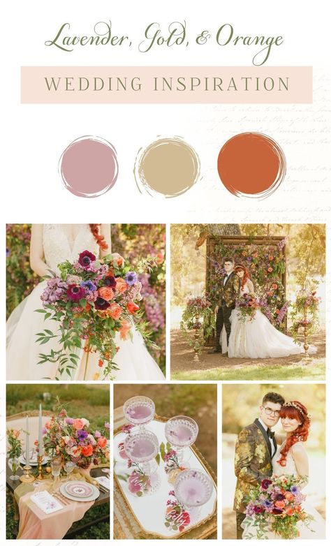 Wedding Colors With Lavender, Terracotta Lavender Wedding, Lilac And Burnt Orange Wedding, Lavender And Orange Wedding Theme, Rust And Lilac Wedding, Rust And Lavender Wedding, Terracotta And Lavender Wedding, Spring Boho Wedding Colors, Orange Lavender Wedding