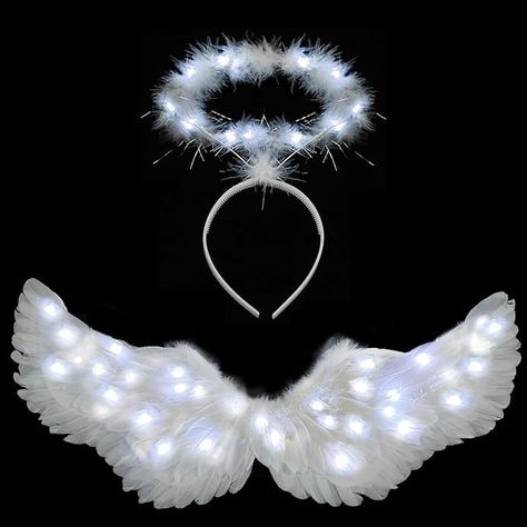 Amazon.com: Angel Wings, Light Up Angel Wings and Halo with LED Lights, White Angel Wings Costume for Adult Women Kids Halloween Xmas : Clothing, Shoes & Jewelry White Wings Costume, Adult Angel Costume, Plus Size Angel Costume, Cowboy And Angel Costume, White Angel Costume Halloween, Angel Costume Aesthetic, Angel Costume Ideas, Star Halloween Costume, Angel Costume Halloween