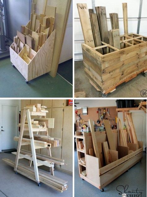 Scrap Wood Storage, Wood Storage Rack, Basement Workshop, Lumber Storage, Wooden Items, Tool Storage Diy, Diy Garage Storage, Easy Wood, Scrap Wood Projects