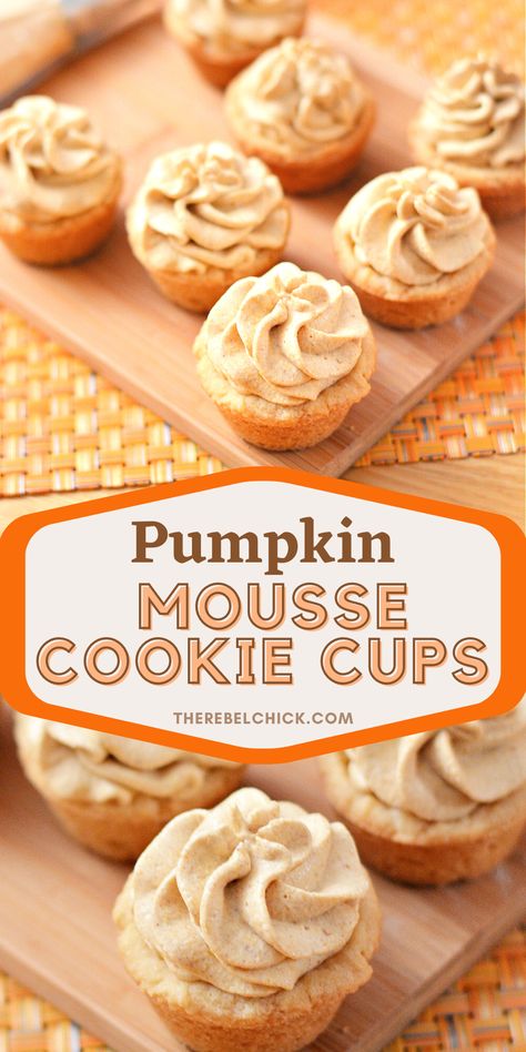 Thanksgiving Cookie Cups, Pumpkin Pie Cookie Cups, Mini Cookie Cups Recipe, Pumpkin Tassies, Easy Pumpkin Treats, Easy Mini Desserts, Thanksgiving Brownies, Harvest Treats, Easy Thanksgiving Dessert