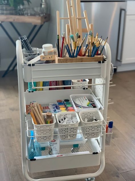 Storing Art Supplies with an Art Cart - Masterpiece Society Dream Art Room, Home Art Studios, Rangement Art, Art Supplies Storage, Art Studio Room, Art Studio Organization, Art Supply Organization, Art Cart, Art Studio At Home