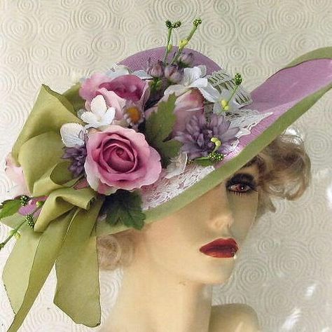 Creations by Gail Decorating Hats Ideas, Costume Carnaval, Spring Hat, Tea Hats, Vintage Style Hat, Pretty Hats, Victorian Hats, Shabby Chick, Easter Hats