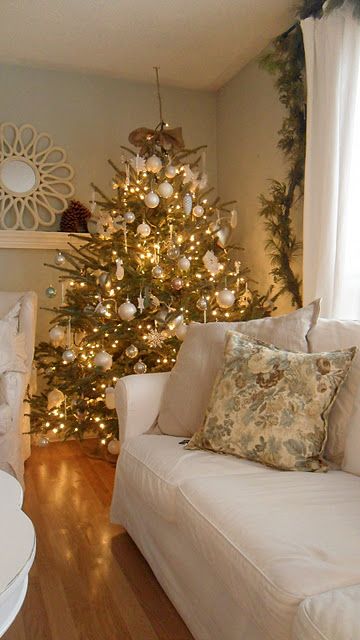 White, Silver & Gold w/Burlap Bow White Christmas Tree Ideas, White Christmas Trees, Christmas Decorations Living Room, Christmas Décor, White Christmas Decor, Gold Christmas Tree, Christmas Tree Ideas, White Christmas Tree, Christmas Tree Themes