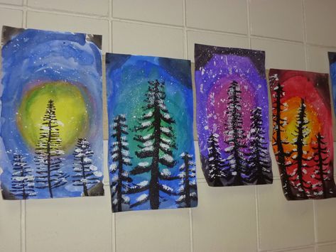 Mrs. Werner's Art Room: 4th grade Winter Paintings Art Projects For Elementary Students, Projects For Elementary Students, Art Projects For Elementary, January Art, Winter Paintings, Winter Art Lesson, Christmas Art Projects, Winter Art Projects, 4th Grade Art