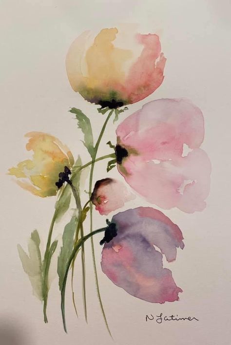 Abstract Flower Watercolor Paintings, Painting Art Projects Watercolor, Watercolor Abstract Flowers, Watercolor Art Flowers Simple, Water Colour Flower Paintings, Loose Watercolor Flowers Tutorial, Loose Floral Watercolor Painting, Watercolour Flowers Painting, Abstract Watercolor Flower