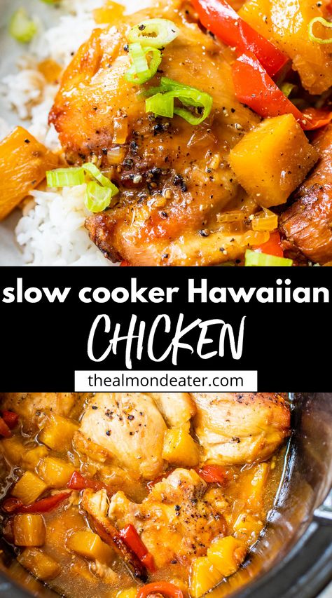 Easy Crockpot Hawaiian Chicken, Sweet Hawaii Crockpot Chicken, Hawaiian Crock Pot Chicken Slow Cooker, Crockpot Aloha Chicken, Hawain Chicken Recipes, Slow Cooker Chicken And Pineapple Recipes, Hawaiian Chicken In Crockpot, Pineapple Salsa Chicken Crockpot, Pineapple Chicken Legs Recipe