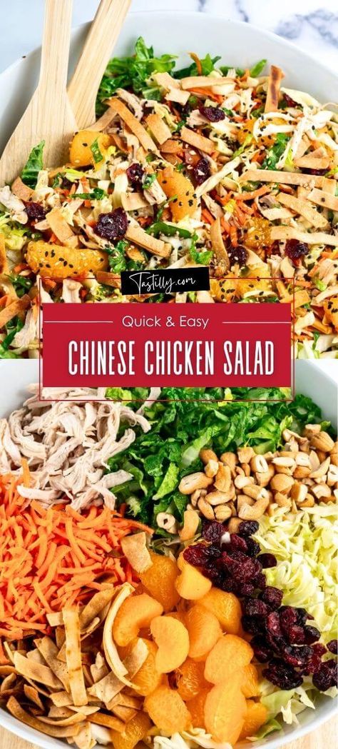 Quick & Easy Chinese Chicken Salad via @tastillyb Asian Crunch Salad Chinese Chicken, Keto Chinese Chicken Salad, Coleslaw And Chicken Recipe, Applebees Chinese Chicken Salad, Kid Friendly Salads, Chinese Chicken Salad Healthy, Easy Chinese Chicken Salad, Loaded Salads, Salad Recipes With Chicken